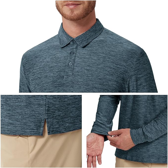 NAVISKIN Men's Polo Shirts Long Sleeve Golf Shirts with Collar UPF 50 SPF Shirt for Men Quick Dry Moisture Wicking