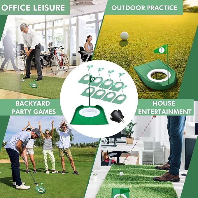 9 Pack Golf Putting Cups with Flags, Plastic Golf Training Aids with Golf Ball Retriever, Putting Training Hole Set for Indoor Outdoor