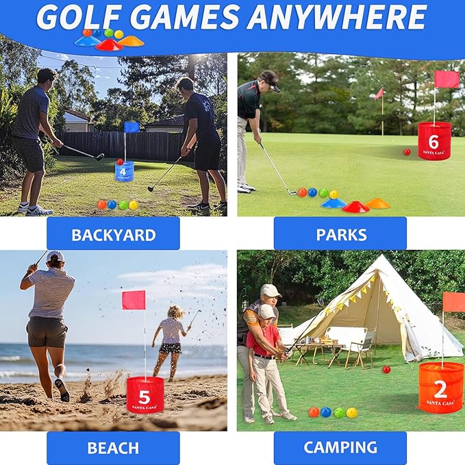SANTA CASA Golf Backyard Bucket Game - 6-Hole Portable Yard Games Golf Chipping Practice Set for Adults & Pros, Lawn Golf Training, Family Fun at Beach & Park for Dad, Man, Teens