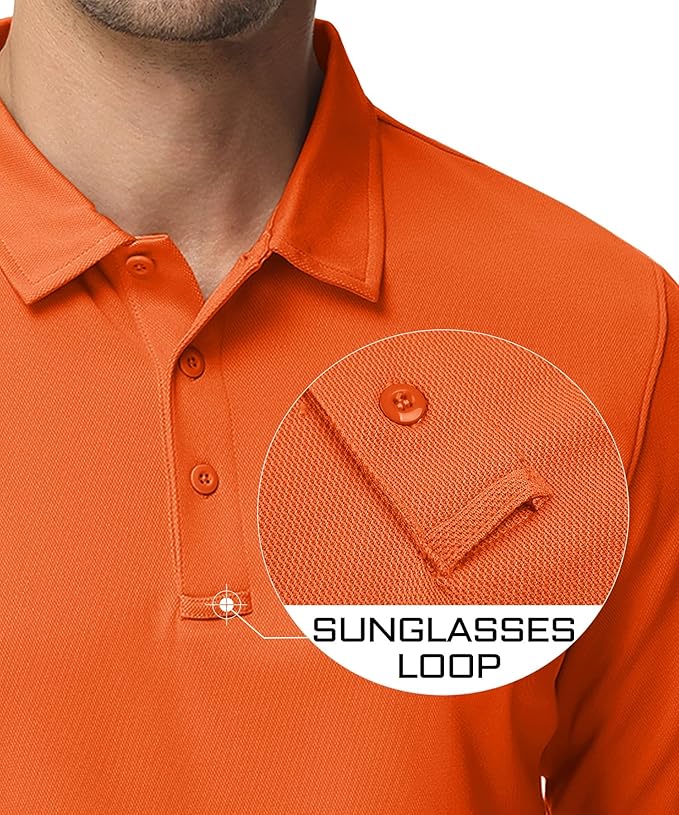 MAGCOMSEN Men's Polo Shirts 3 Button Quick Dry Performance Long Sleeve Tactical Shirts Pique Jersey Golf Shirt