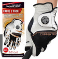 Copper Tech Ladies Golf Gloves Women Right Handed Golfer or Left Handed Golfer 2 Pack | Copper Compression Joint Support with Flexible & Comfortable Fit | AAA Leather & Silicone Tacky Pad