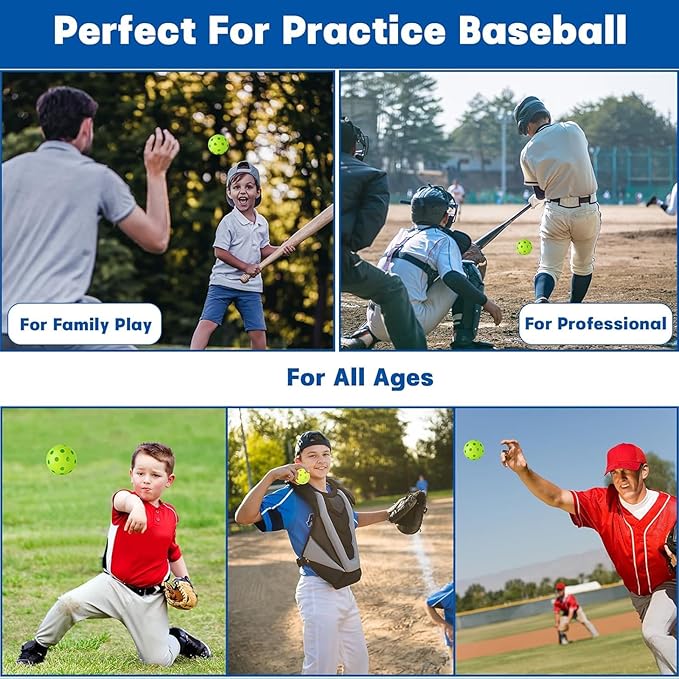 Coopay 12/50/100 Pack Baseball Practice Balls Plastic Training Balls Lightweight Hollow Softballs with a Drawstring Bag for Hitting, Baseball Training Indoor Outdoor Use