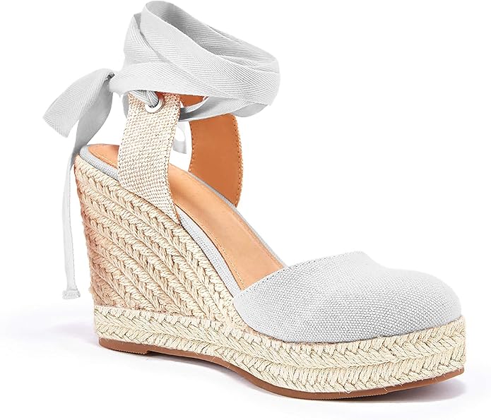 FISACE Womens Summer Espadrille Heel Platform Wedge Sandals Ankle Buckle Strap Closed Toe Shoes