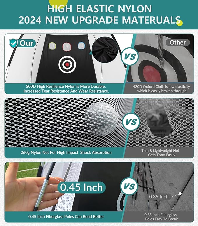 Golf Net: 10x7FT Golf Practice Net for Backyard Driving, Hitting Net with Tri-Turf Mat, Indoor Training Chipping Aid Nets with Reduce Noise Nylon Target, Gifts for Men/Dad/Him