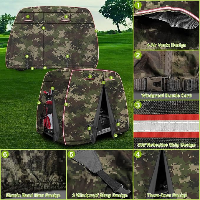 2/4 Passenger Golf Cart Cover Fits EZGO, Club Car, Yamaha Golf Carts with Reflective Strips, All Weather Protection/Waterproof/Snowproof/Windproof/Sunproof/Full Gold Cart Covers