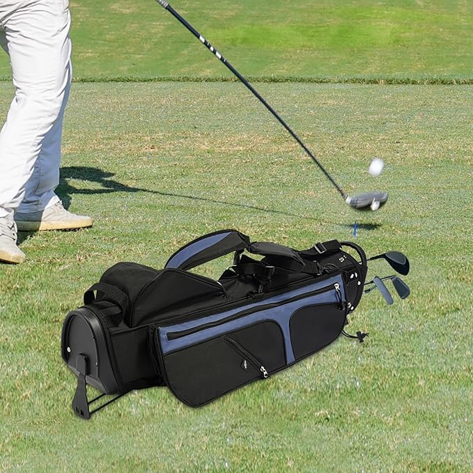 3-Way Divider Golf Stand Bag, 5-Pocket Lightweight Carrier Portable Backpack Compact Organizer Freestanding Golf Club Storage for Outdoor Practice Training Tournament