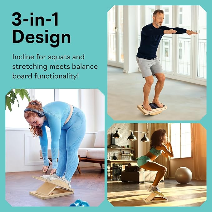 Slant Board with 6 Incline Angles - Transforms Into a Balance Board - Premium Calf Stretcher and Wobble Board for Effective Calf Stretching and Squats - Slant Boards for Exercise & Calf Stretch Board with Velour Board Surface