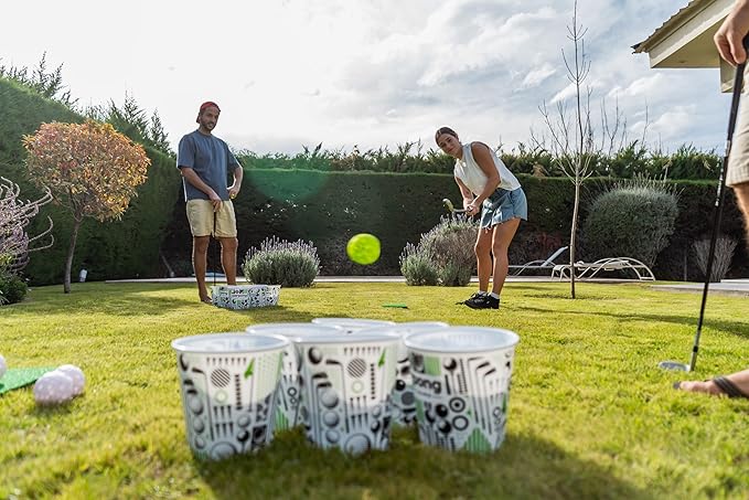 Par Pong Backyard Golf Chipping Game – Outdoor Golf Game with 12 Buckets, 2 Hitting Mats & Golf Balls – for Adults, Tailgating, BBQ, Parties & Gifts for Golfers.