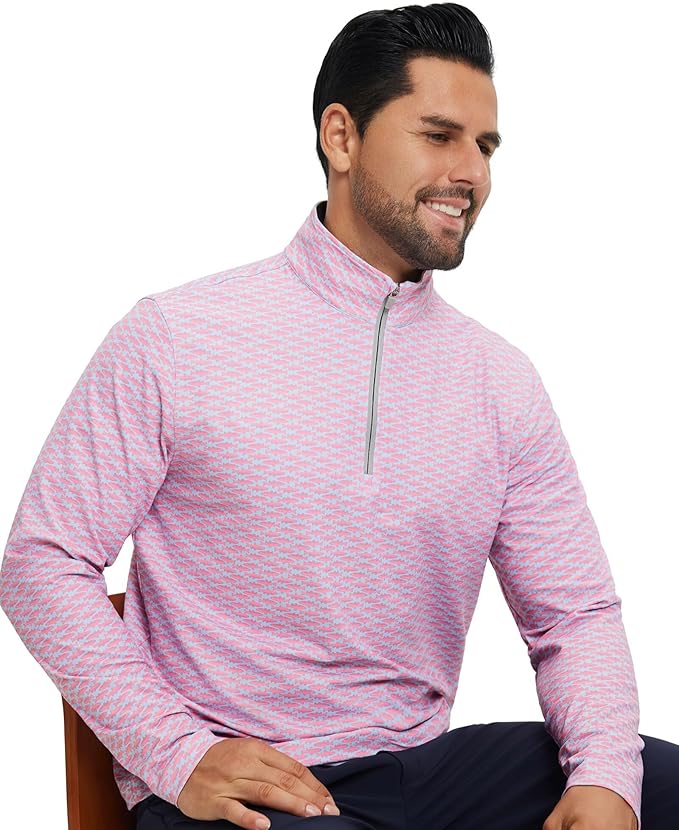 M MAELREG Quarter Zip Golf Pullover Men Dry Fit Long Sleeve Performance Wicking 1/4 Zip Full Print Pullover Mens Sweatshirt