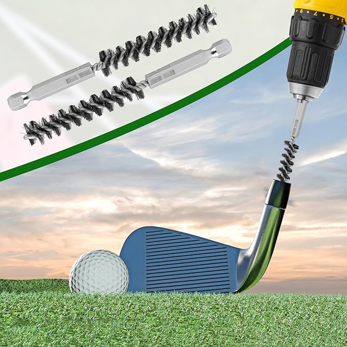 4 PCS Golf Club Cleaning Brush Set - Stainless Steel Golf Clubs Head & Hosel Brush with 1/4" Hex Shank Brass Hosel Wire Brush - Electric Drill Wire Brush Tool for Deep Cleaning Wood and Iron Debris
