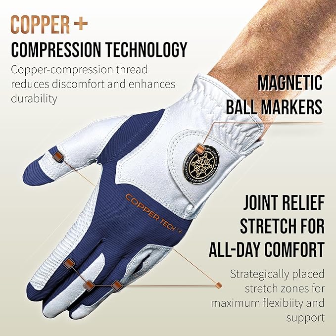 Copper Tech Golf Gloves Men Right Handed Golfer or Left Handed Golfer (2nd Gen) | Copper Compression Joint Support Golf Glove