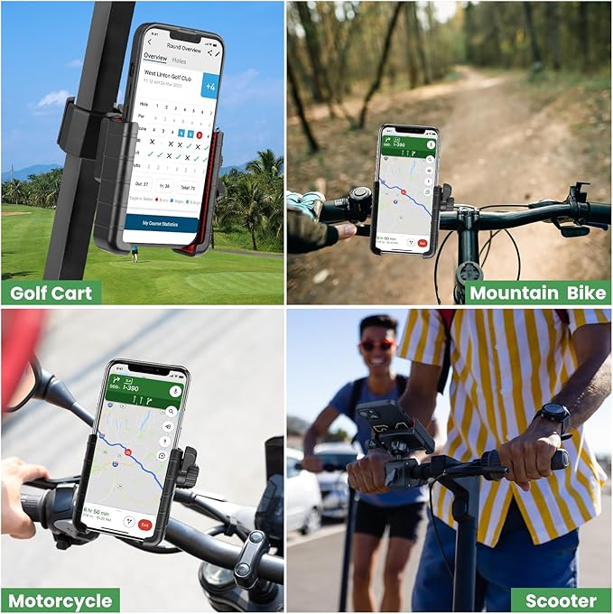 Upgraded Golf Cart Phone Mount Holder Compatible with EZGO/Club Car, 360° Rotatable One-Handed Pick & Place Universal Compatible with iPhone Galaxy Google Pixel, Golf Cart Accessories