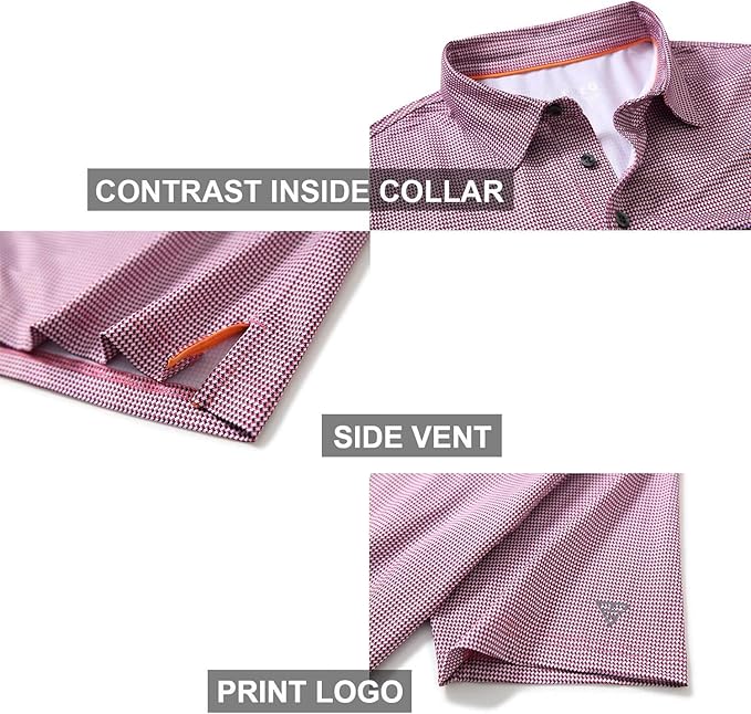 Golf Shirts for Men Dry Fit Short Sleeve Print Performance Moisture Wicking Polo Shirt