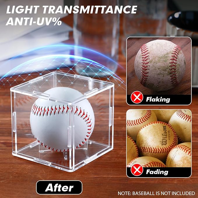 6 Pack Assembled Baseball Display Case, UV-Blocking Acrylic Baseball Holder Display Case, 3.2 Inch Cube Clear Softball Holder Box, Signed Baseballs Protector for Collectibles, Tennis Ball