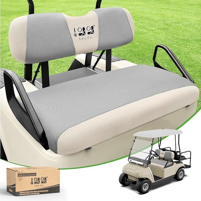 10L0L Golf Cart Seat Covers Kit - Universal Fit for EZGO TXT/RXV Front Seats | Breathable Mesh Fabric | Easy Installation | Gray & Beige (No Staples Required)