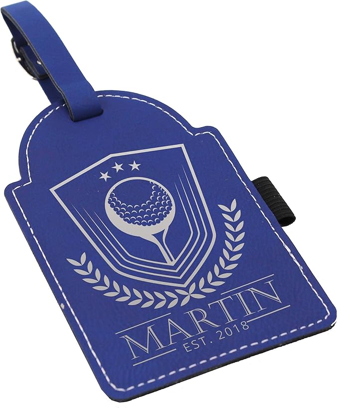 Custom Engraved Golf Luggage and Bag Tag - Personalized Golfing Accessories Gift for Golfer, Mom, Dad, Him, Her (Blue with Silver)