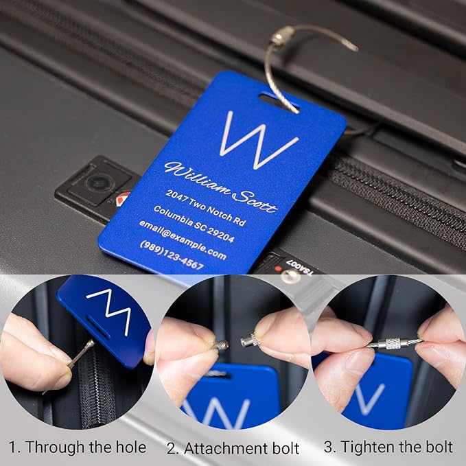 Personalized Luggage Tags for Suitcases Custom Metal Name Tags for Backpacks Bags Travel - Small (Blue)