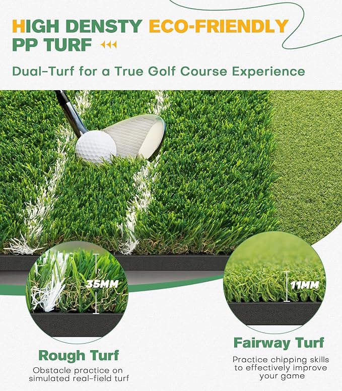 Premium Dual-Turf 5x4ft Golf Mat: Christmas Upgraded Golf Hitting Mat, Alignment & Angle of Approach Aid, Indoor/Outdoor Practice, Green,Ideal Golf Gifts