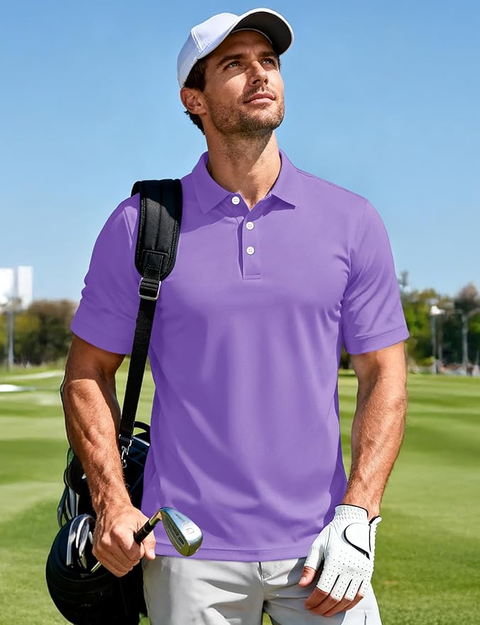 MAGCOMSEN Men's Polo Shirts 3 Buttons Casual Work T Shirts Quick Dry Short Sleeve Golf Shirt Pique Jersey Outdoor Performance