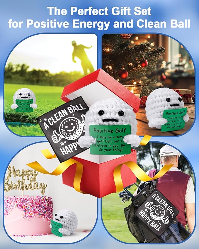 AICase Golf Gifts Funny Positive Golf Ball Crochet Gag Gift Ideas with Golf Towel, Cool Stuff Golf Accessories for Men, Women, Golfers, Dad, Fathers, Coworkers, Friends, Christmas, Birthday