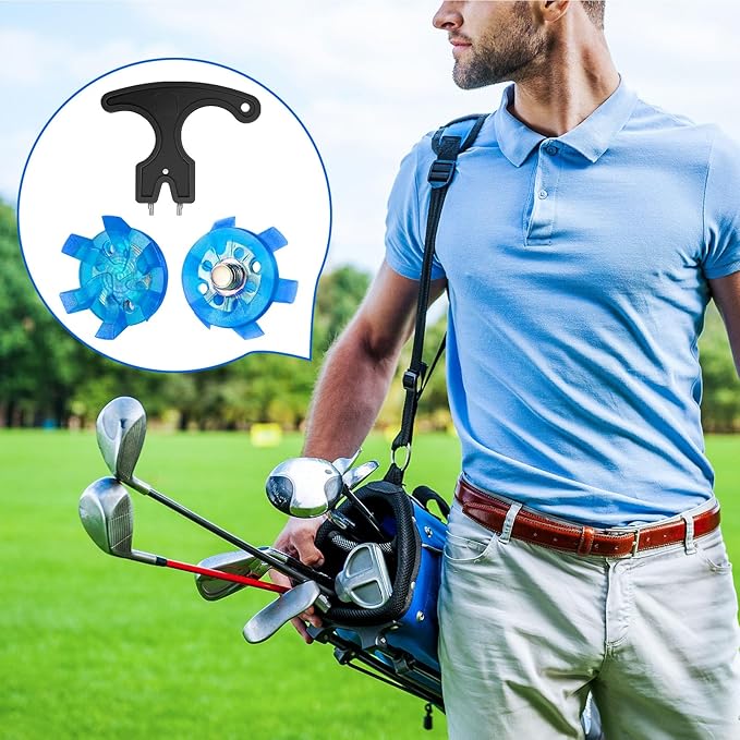 Cozypower 31 Pcs Golf Spikes Set Includes 30 Pcs Golf Cleats Replacement Black Cleats Spanner Metal Thread Screw 6 mm Dia Spike Tool for Lawn Cricket Shoe Player Lover(Blue)