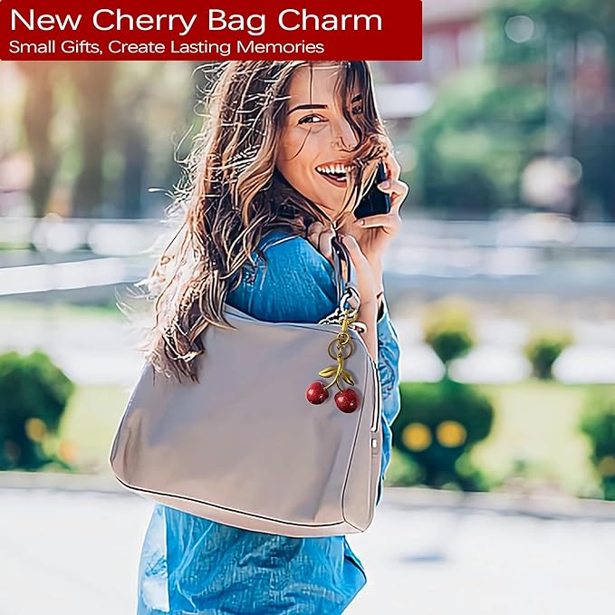 Cherry Bag Charm for Handbag, Big-Apple Strawberry Fruit Bag Charm Cherry Car Accessories KeyChain