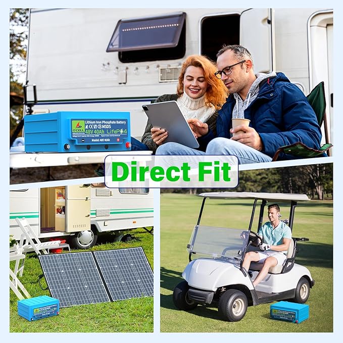 48V 40Ah LiFePO4 Battery, Deep Cycles 15000+ Lithium Iron Battery 51.2V 2048Wh for Golf Cart, RV, Solar, Marine Trolling Motor, Home UPS Backup & Off-Grid Applications, 100A BMS, 10 Years Lifetime