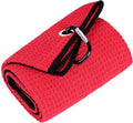 Mile High Life Tri-fold Golf Towel | 16" X 24" | Premium Microfiber Fabric | Waffle Pattern | with Heavy Duty Carabiner Clip | for Men and Women (Red)