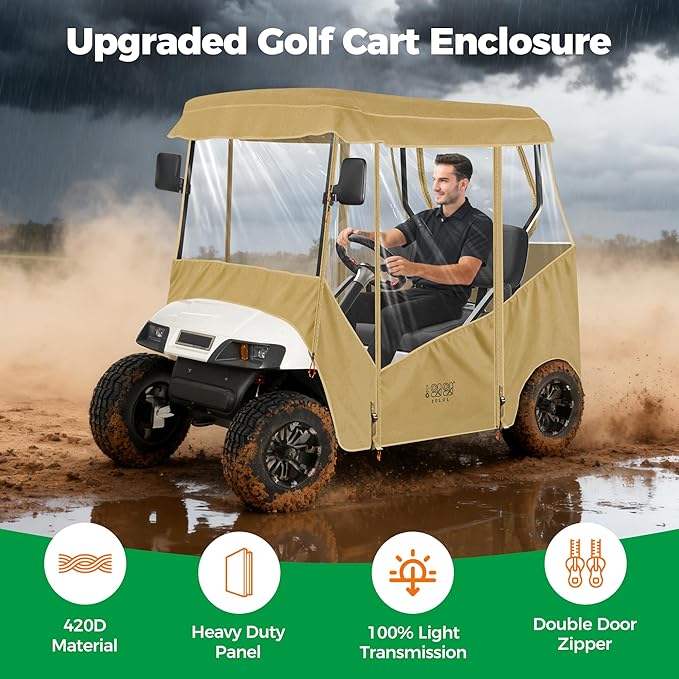 10L0L Universal Golf Cart Enclosure Compatible with EZGO and Club Car Models, 2-Passenger Golf Cart Waterproof 420D Material Windproof Transparent on 2 Sides