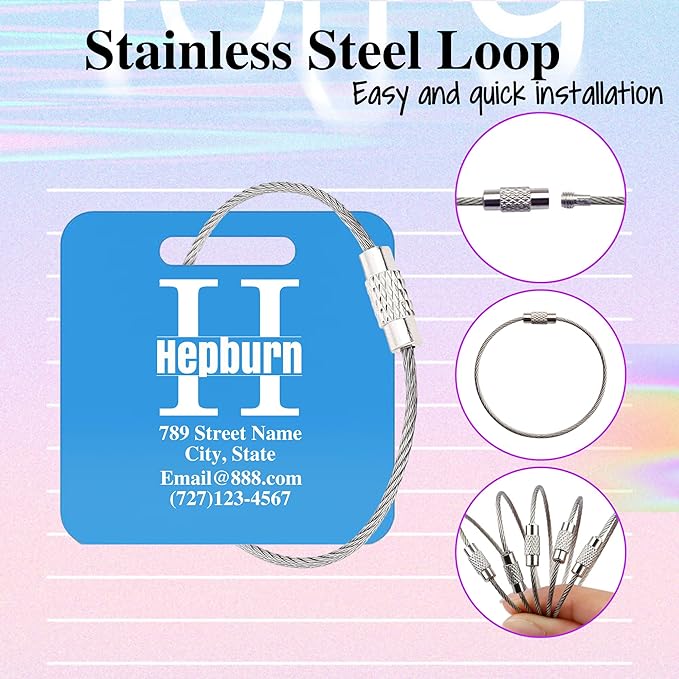 Personalized Luggage Tags for Suitcases,Custom Acrylic Tags with Hole & Steel Loop for Travel,Backpacks,Golf,Bagwine Cup,Waterproof (Blue)