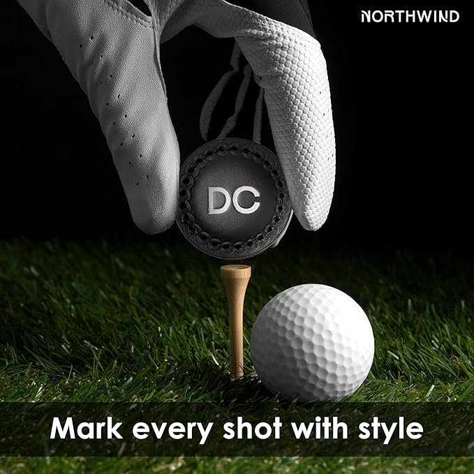 Northwind Personalized Leather Golf Ball Markers (Set of 2) – Monogrammed Full Grain Genuine Leather, Debossed & Handmade in USA – Custom Golf Accessories, Unique Premium Gifts for Men, Dad & Golfers