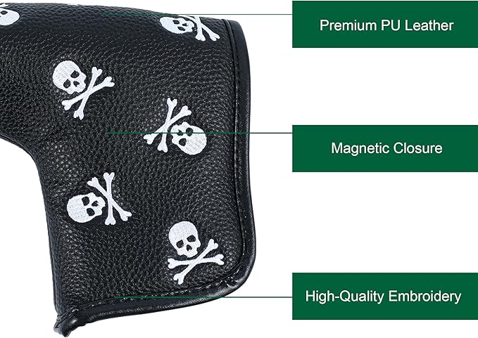 Golf Club Headcover, Premium Leather Embroidery Mallet Putter Cover Blade Head Covers, Stylish Golf Accessories, Great Golf Gifts for Men and Women Golfers