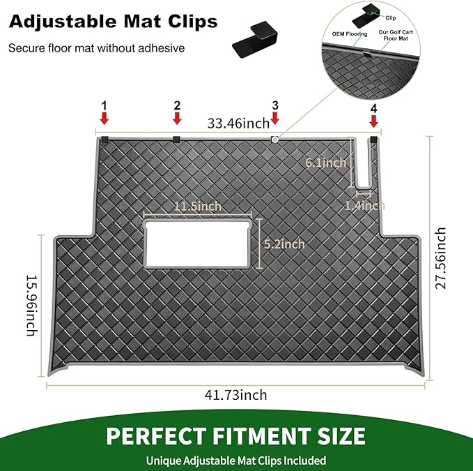 Golf Cart Floor Liner Mat 8mm Thick Rubber Full Coverage Fit for Club Car Precedent 2004-2025 / Onward & Tempo 2017-2025 / Villager & V4L 2019-2025 Carts Upgraded Non-Slip Mats Replacement