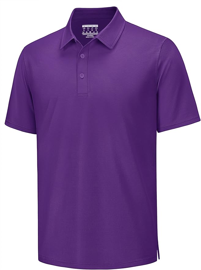 TACVASEN Mens Polo Shirts Short Sleeve Pique 3 Buttons Golf Polo Cooling Performance Moisture Wicking Shirt