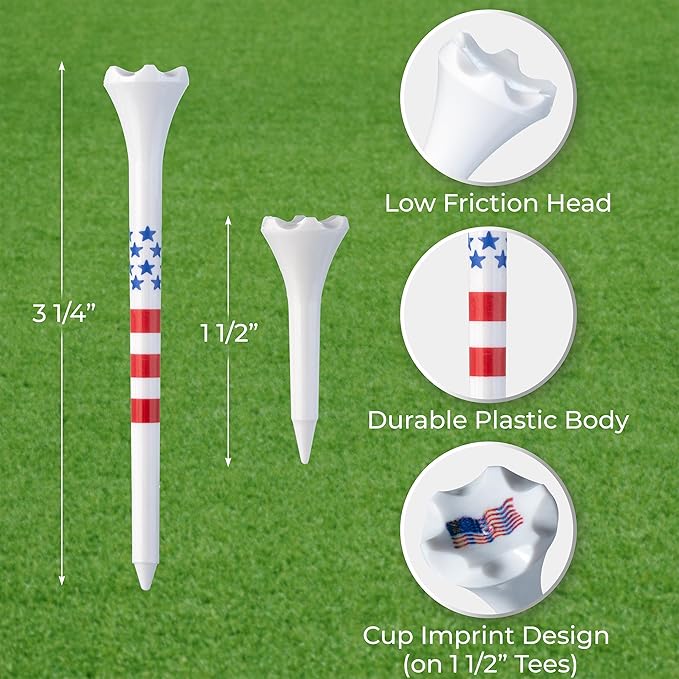 NorthPointe Golf Tees Plastic Combo Length Pack of 50 Includes (40 Count) 3 ¼” Plastic Golf Tees + (10 Count) 1½ Plastic ShortTees for Irons, Hybrids, Par Threes