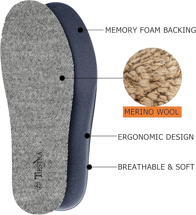 Thick Merino Wool Insoles for Women Fur Fleece Shoes Inserts Memory Foam Cushion Comfort Warm Sheepskin Insoles for Winter Snow Boots Slippers Grey 40EU,US9