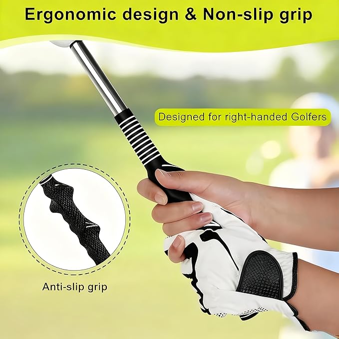 Retractable Golf Swing Training Aid,Right-Handed Golf Swing Trainer, Golf Grip Trainer with Click Feedback, Golf Stick for Practice Correction Indoor Outdoor Hitting (Black, Right-Handed)