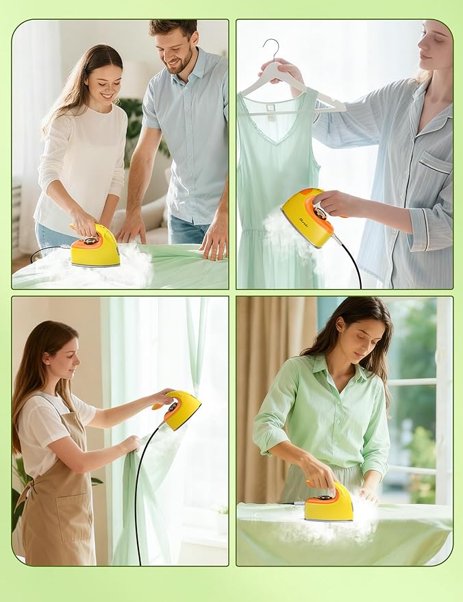 Sundu Mini Travel Iron with Steam,1000W Portable Non-Stick Soleplate Steam Samll Iron for Quilting & Sewing,300 Microsteam Holes,90ml water tank,lockable safety base,Digital Temperature Control-Yellow