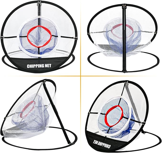 Pop Up Golf Chipping Net & Mat, Target Practice Set - 8 Balls, 4 Tees, Collapsible for Indoor/Outdoor Swing Training