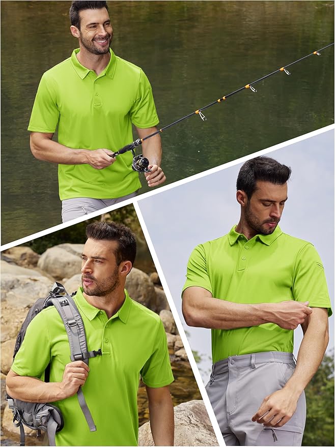 TACVASEN Mens Polo Shirt Short Sleeve Tactical Performance Collared Work Golf Shirts Dry Fit Pique Polos for Summer