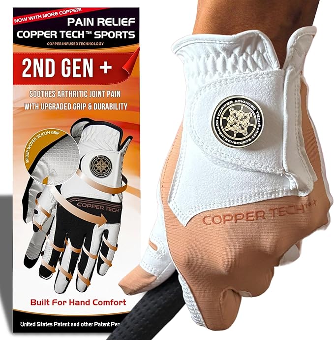 Copper Tech Golf Gloves Men Right Handed Golfer or Left Handed Golfer (2nd Gen) | Copper Compression Joint Support Golf Glove