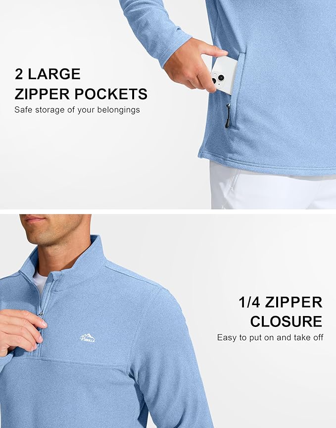 Pudolla Men's Quarter Zip Pullover with 2 Pockets Fleece Warm Soft Golf Sweatshirts for Athletic Workout Running
