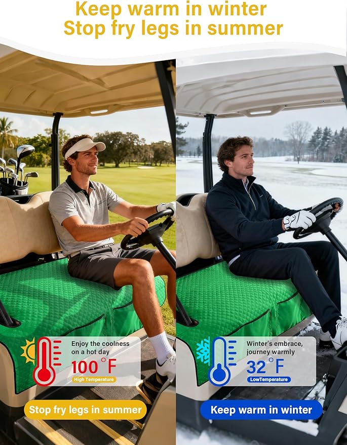 Golf Cart Seat Covers,Golf Cart Seat Towel Blanket with 4 Front Pockets & Nonskid Bottom Fits for Yamaha Driver 1&2 and More 2 Person Seats Golf Carts (Christmas Green, Yamaha)