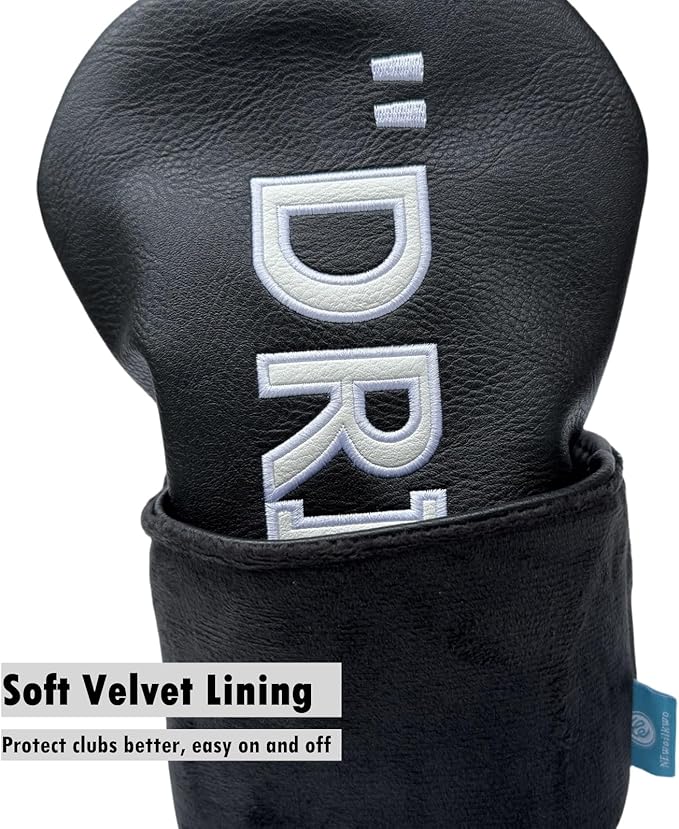 Golf Club Headcover 3 Wood Headcover Black n White Premium PU Leather Driver #3 Fairway Wood Hybrid Wood Head Cover Fits for All Brand
