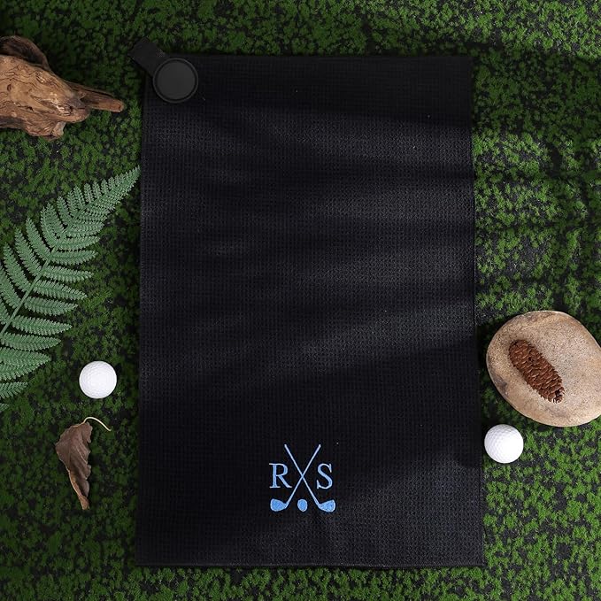 Personalized Golf Towel Custom Golf Towels for Golf Bags with Embroidery Initial Name Magnetic Golf Towel Microfiber Golf Towels with Clip Gifts for Golfers Men Women 16"x 24" (Black)