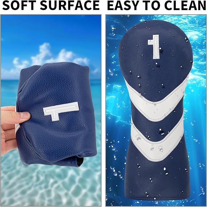 Golf Head Cover Golf Club Blue Leather Headcovers Set Fits Driver Fairway Wood Hybrid Utility Putter Iron Wedge Headcover.