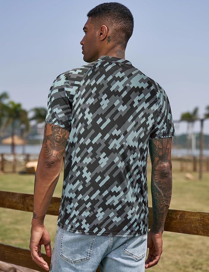TAPULCO Mens Collarless Golf Shirts Short Sleeve Dry Fit Stretch Casual Breathable Lightweight Tshirts