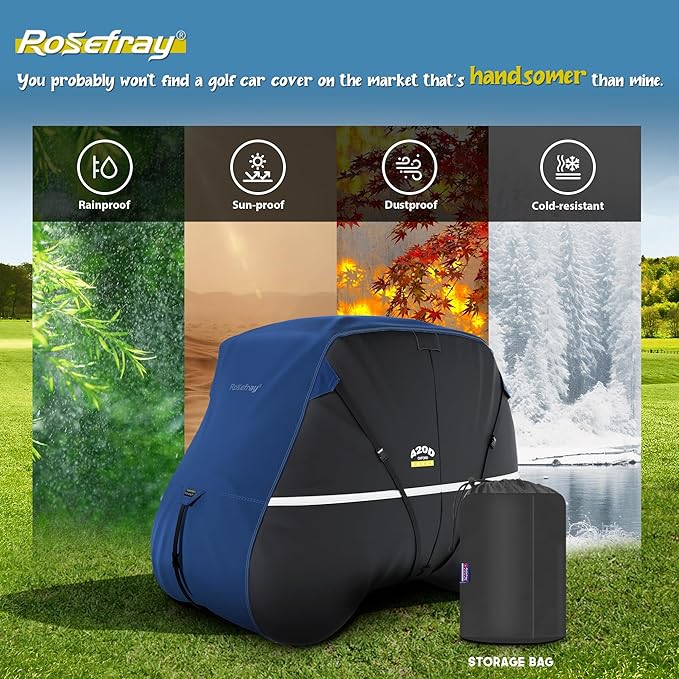 Rosefray Golf Cart Cover 420D Waterproof Innovative 360° Windproof Design, Fits for Club Car, EZgo, Yamaha, and More 2/2+2/4/4+2 Passenger Golf Cart - Black/Gray