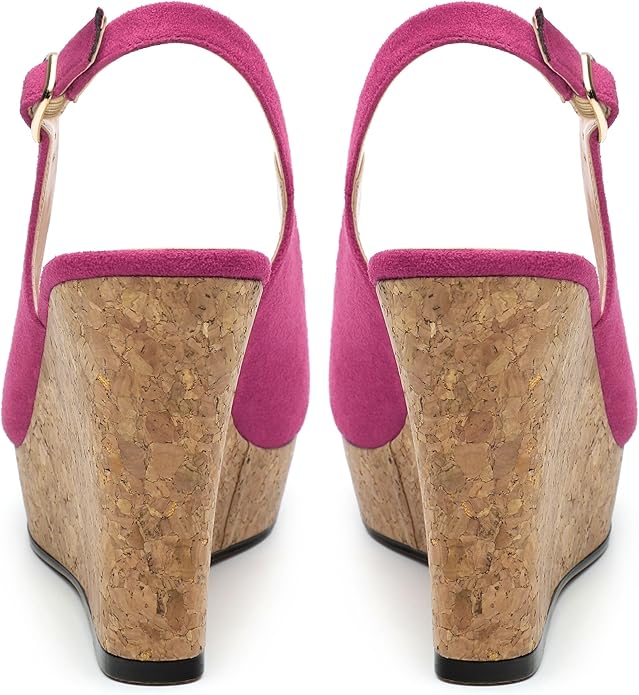 Womens Wedge Platform Sandals Peep Open Toe Slingback Buckle High Heel Dress Shoes Pumps Suede 3.94 Inch