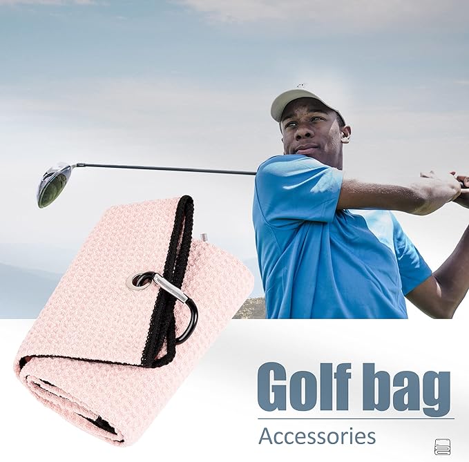 Mile High Life Microfiber Golf Towel, 21" X 24", Waffle Pattern w Clip, Super Absorbent Tri-fold Large Towels, Golf Bag Accessories for Men & Women（Pink）